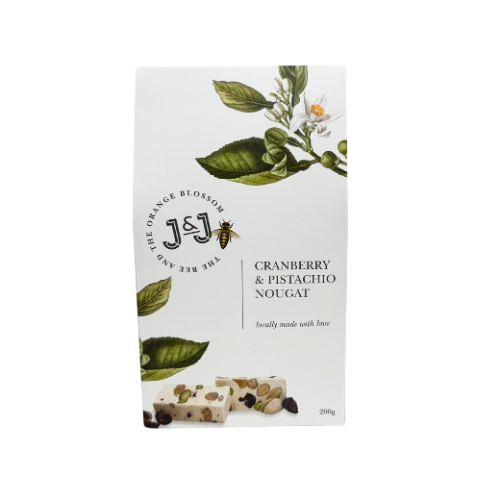 J&J Cranberry + Pistachio Nougat Box 200g